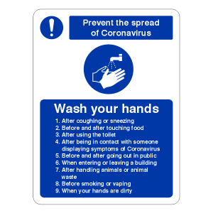 Prevent Coronavairus - Wash Hands Instructions Sign