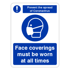 Prevent The Spread of Coronavirus - Face Masks Must Be Worn At All Times Sign