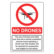 No Drones - Use of Drones and UAVs Prohibited Sign