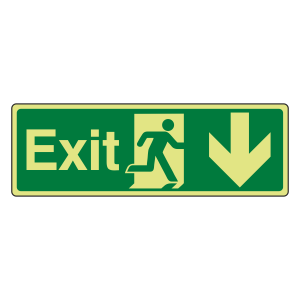 Photoluminescent Exit Arrow Down Sign
