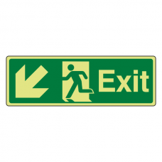 Photoluminescent Exit Arrow Down Left Sign