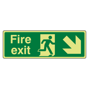Photoluminescent Fire Exit Arrow Down Right Sign