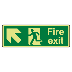 Photoluminescent Fire Exit Arrow Up Left Sign