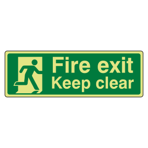 Photoluminescent Fire Exit Keep Clear with Running Man Sign