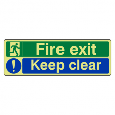 Photoluminescent Fire Exit / Keep Clear Sign