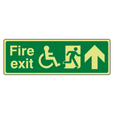 Photoluminescent Wheelchair Fire Exit Arrow Up Sign