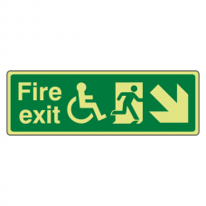 Photoluminescent Wheelchair Fire Exit Arrow Down Right Sign