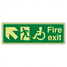 Photoluminescent Wheelchair Fire Exit Arrow Up Left Sign