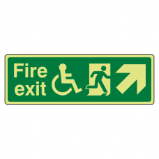 Photoluminescent Wheelchair Fire Exit Arrow Up Right Sign