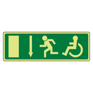 Photoluminescent EC Wheelchair Fire Exit Arrow Down Sign