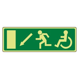 Photoluminescent EC Wheelchair Fire Exit Arrow Down Left Sign