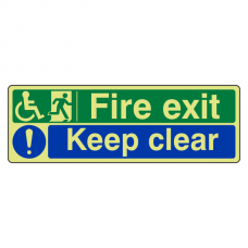 Photoluminescent Wheelchair Fire Exit / Keep Clear Sign