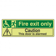 Photoluminescent Wheelchair Fire Exit Only / Door Alarmed Sign