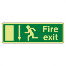 Photoluminescent EC Fire Exit Arrow Down Sign with text