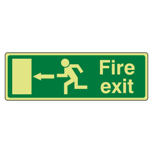 Photoluminescent EC Fire Exit Arrow Left Sign with text