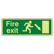 Photoluminescent EC Fire Exit Arrow Down Right Sign with text