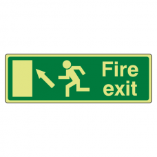 Photoluminescent EC Fire Exit Arrow Up Left Sign with text