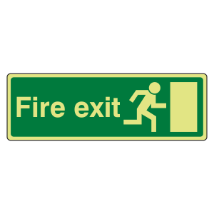 Photoluminescent EC Final Fire Exit Man Right Sign with text