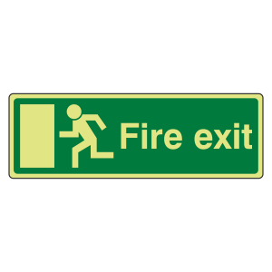 Photoluminescent EC Final Fire Exit Man Left Sign with text