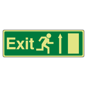 Photoluminescent EC Exit Arrow Up Sign with text