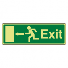 Photoluminescent EC Exit Arrow Left Sign with text