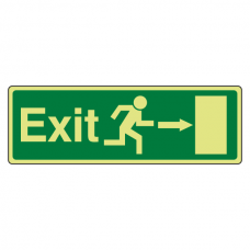 Photoluminescent  EC Exit Arrow Right Sign with text