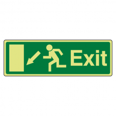 Photoluminescent EC Exit Arrow Down Left Sign with text