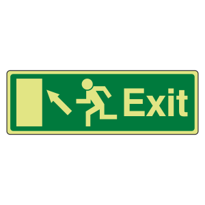 Photoluminescent EC Exit Arrow Up Left Sign with text