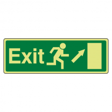 Photoluminescent EC Exit Arrow Up Right Sign with text