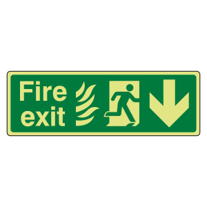 Photoluminescent NHS Fire Exit Arrow Down Sign