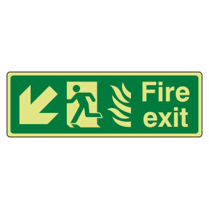 Photoluminescent NHS Fire Exit Arrow Down Left Sign