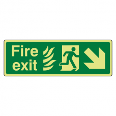 Photoluminescent NHS Fire Exit Arrow Down Right Sign