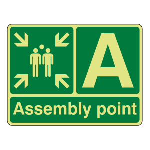 Photoluminescent Assembly Point Sign with letter (Landscape)