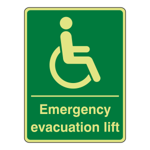 Photoluminescent Emergency Evacuation Lift Sign (Portrait)