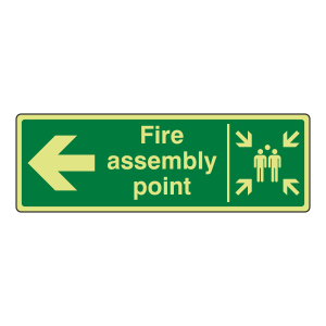Photoluminescent Fire Assembly Point Arrow Left Sign