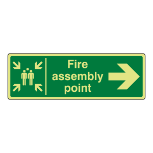 Photoluminescent Fire Assembly Point Arrow Right Sign