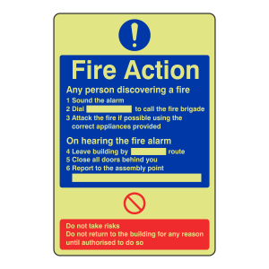 Photoluminescent Fire Action - Any Person Discovering A Fire Sign