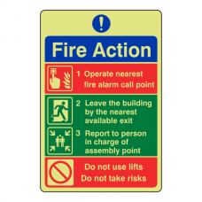 Photoluminescent 4 Point Fire Action Sign - Do Not Use Lifts