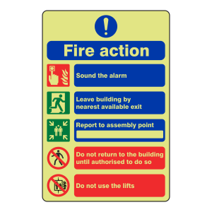 Photoluminescent 5 Point Fire Action Sign - Do Not Use Lifts