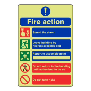 Photoluminescent 5 Point Fire Action Sign - Do Not Take Risks