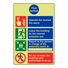 Photoluminescent 4 Point Fire Action Sign - Operate Nearest Fire Alarm