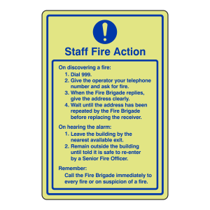 Photoluminescent Staff Fire Action Sign