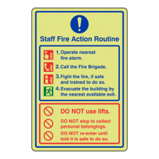 Photoluminescent Staff Fire Action Routine Sign