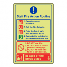 Photoluminescent Staff Fire Action Sign / Do Not Use lift