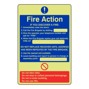 Photoluminescent General Fire Action Sign