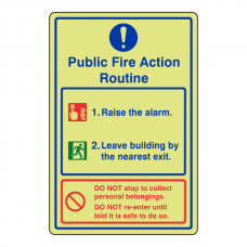 Photoluminescent Public Fire Action Routine Sign / Raise The Alarm