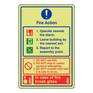 Photoluminescent General Fire Action Sign - In Case Of Fire Break Glass
