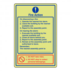 Photoluminescent General Fire Action Sign / Nearest Assembly Point Is