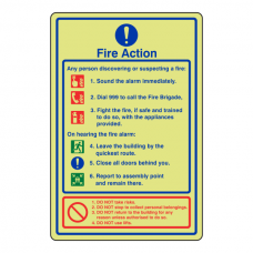 Photoluminescent General Fire Action Sign / Dial 999
