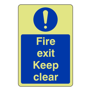 Photoluminescent Fire Exit Keep Clear Sign (Portrait)